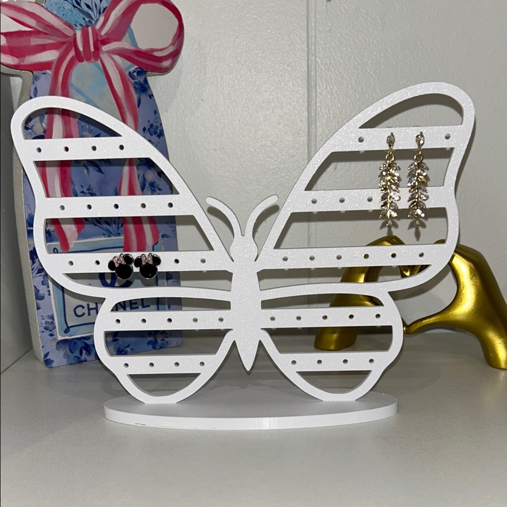 3D Printed White Butterfly Jewelry Organizer